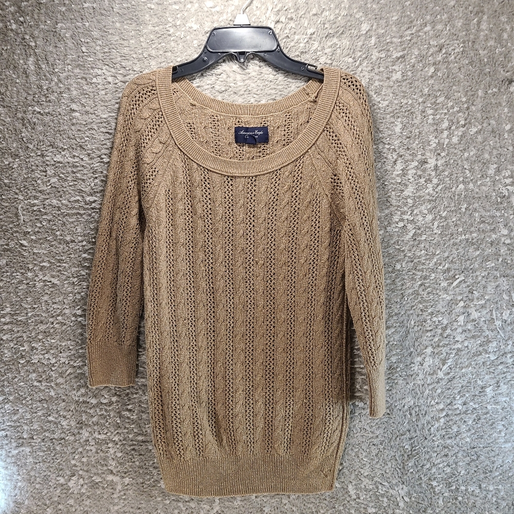 American Eagle Outfitters Knit Sweater Women's M 3/4 Sleeve Brown Round Neck